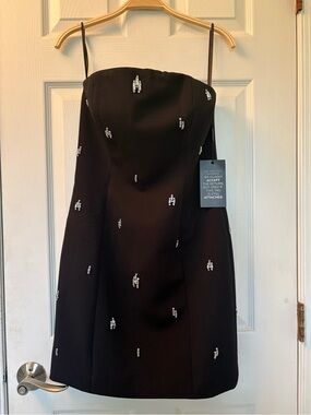 White House Black Market Black Strapless Mini Dress with Silver Sequin Accents